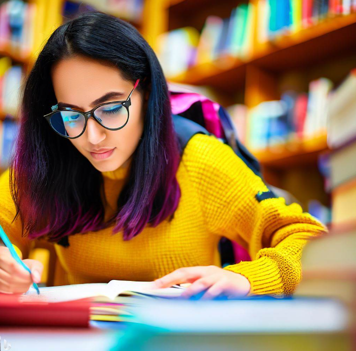 열심히 공부하는 여학생