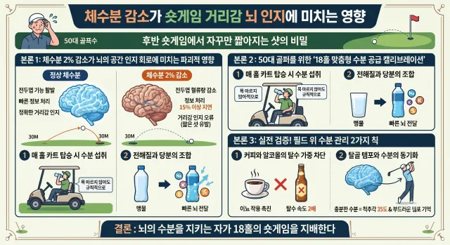 라운딩중 수분섭취가 중요한 이유에 대해서 설명하는 이미지
