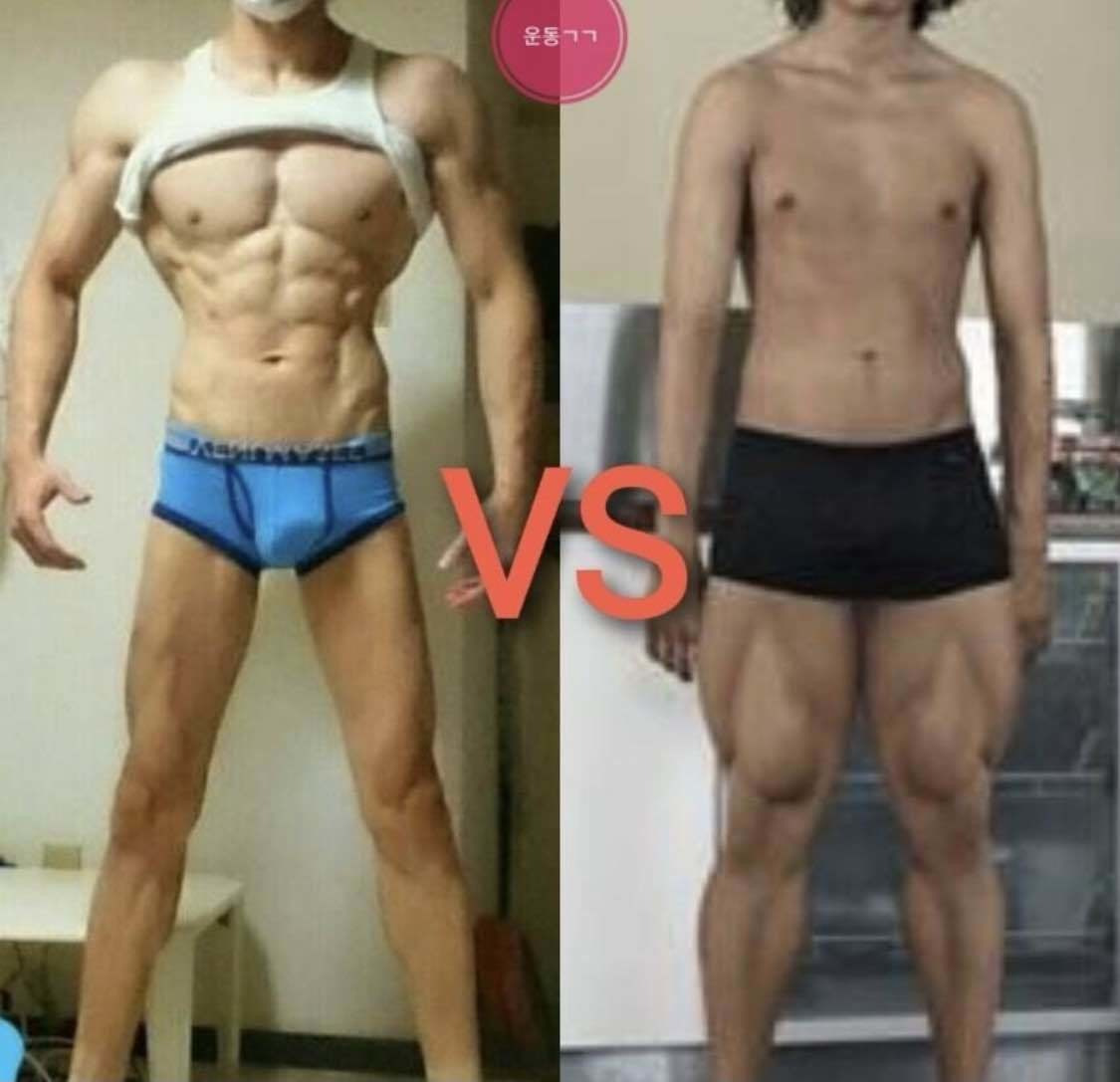 근육이 발달된 두 남성의 사진