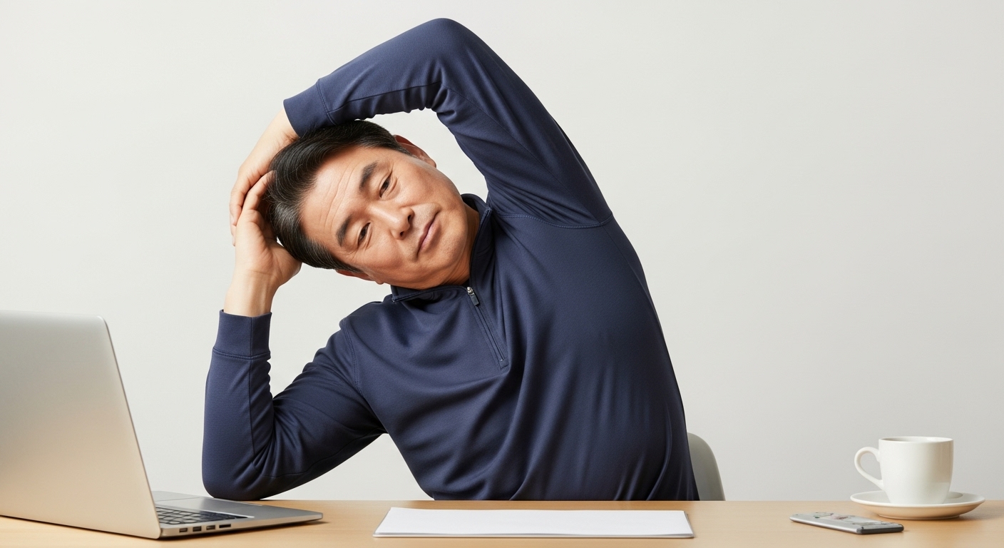 50대 한국 남성, 목·어깨 스트레칭
