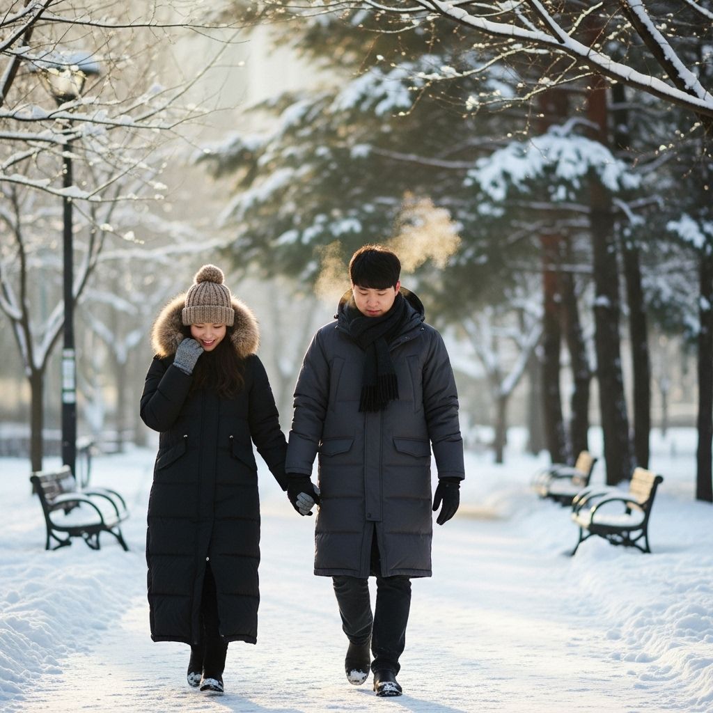 친환경보일러 보조금&amp;#44; 눈길을 손을 잡고 걷고 있는 연인