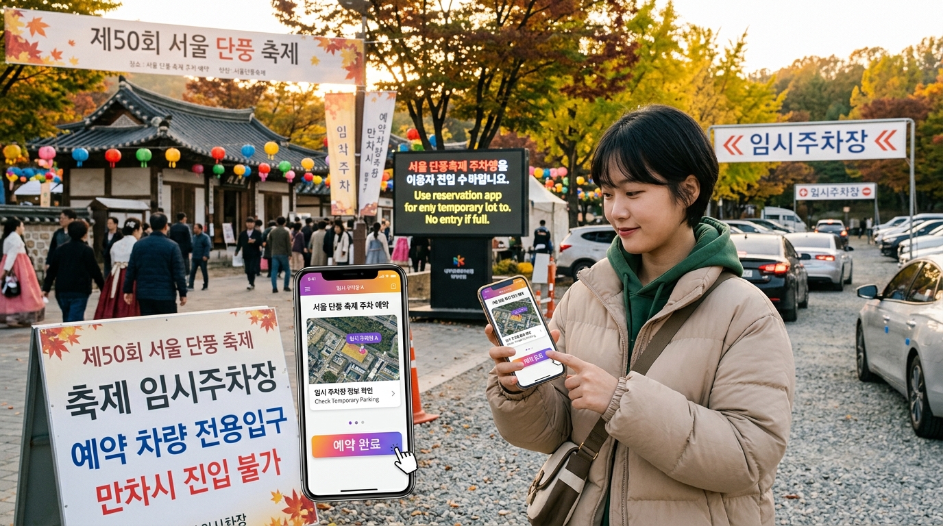 축제장 주차 대란을 피하기 위한 주차 예약 앱 활용과 임시 주차장 정보