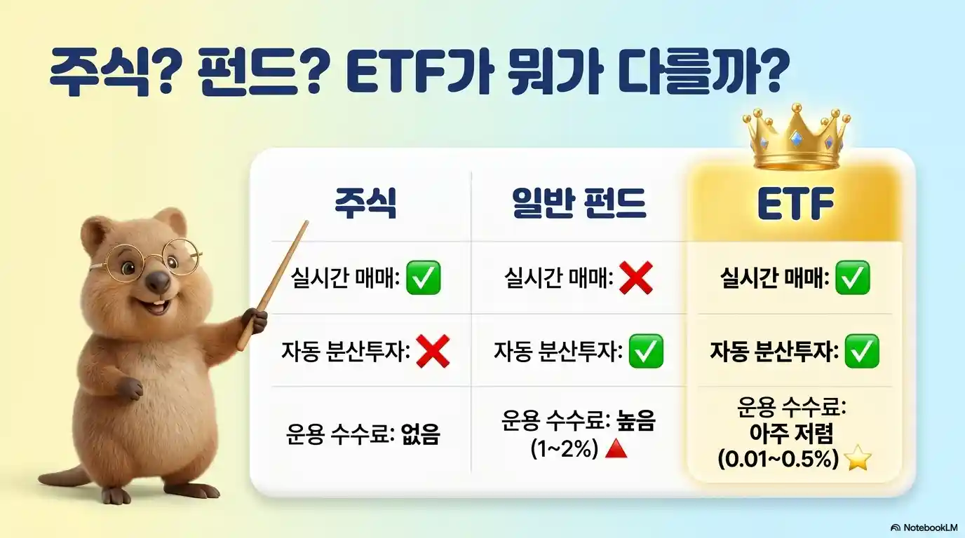 ETF vs 주식 vs 펀드 차이점