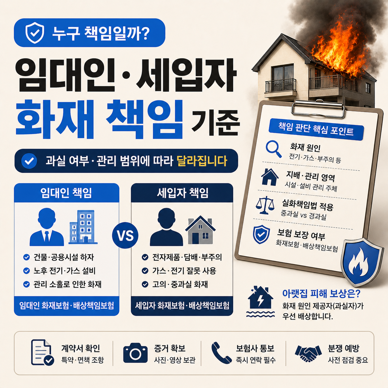 임대인과 세입자의 화재 책임 구분을 보여주는 이미지