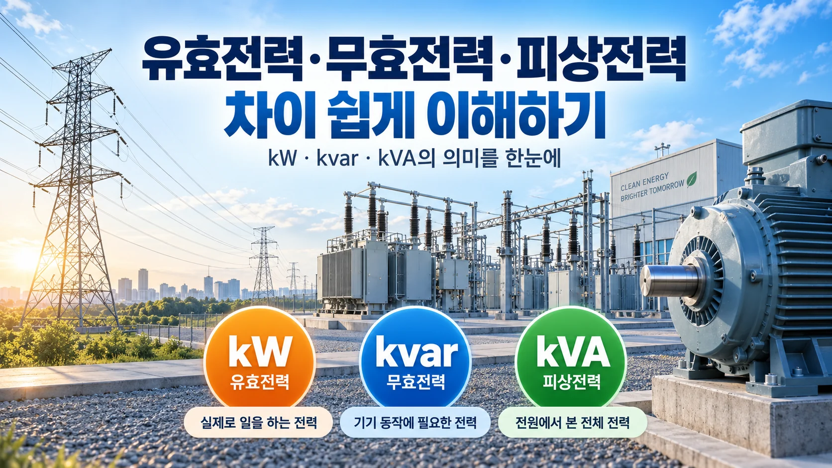 유효전력 무효전력 피상전력 차이를 설명하는 대표 이미지