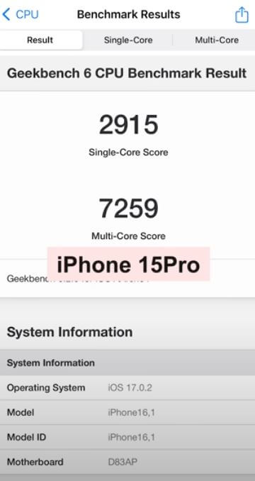 아이폰 15 벤치 마크 테스트 결과