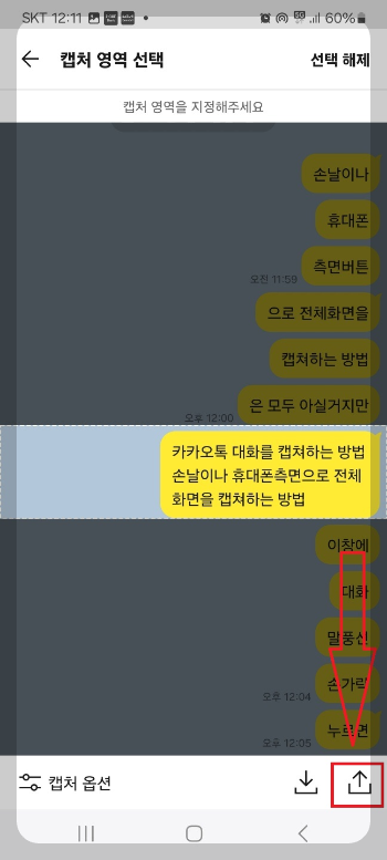 카톡 대화 내용 캡쳐