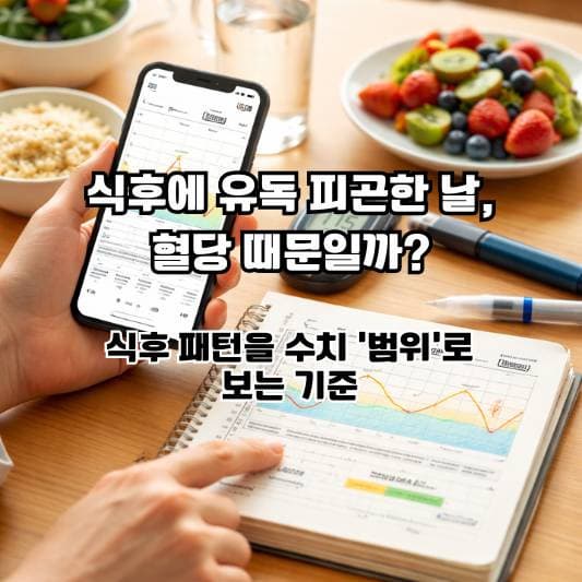 식사 후 혈당 변화를 수치와 범위로 정리해보는 차분한 일상 장면