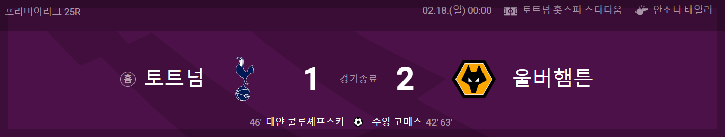 토트넘 대 울버햄튼 경기결과