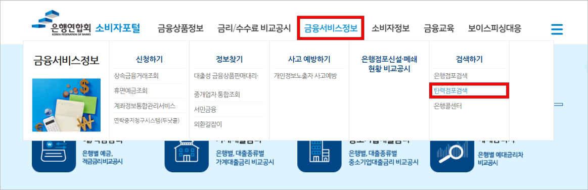 소비자포털의 금융서비스정보 메뉴 중 탄력점포검색을 선택