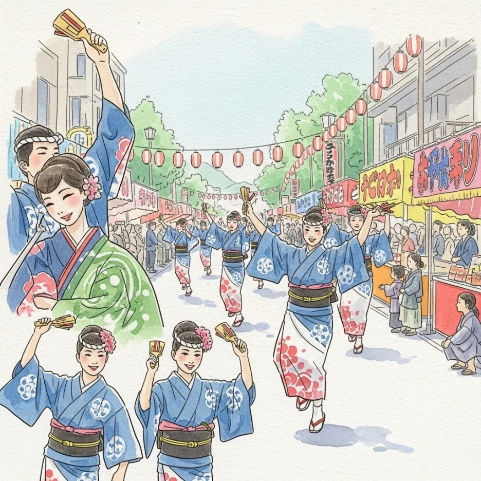 활기 넘치는 아와오도리 춤