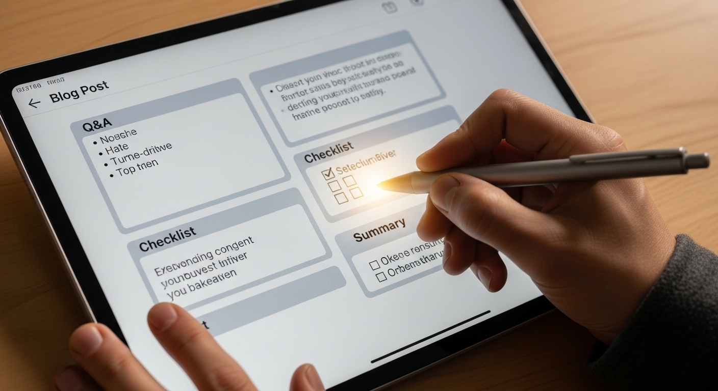 AI 시대 글쓰기 전략을 나타내는 구조화된 텍스트 이미지