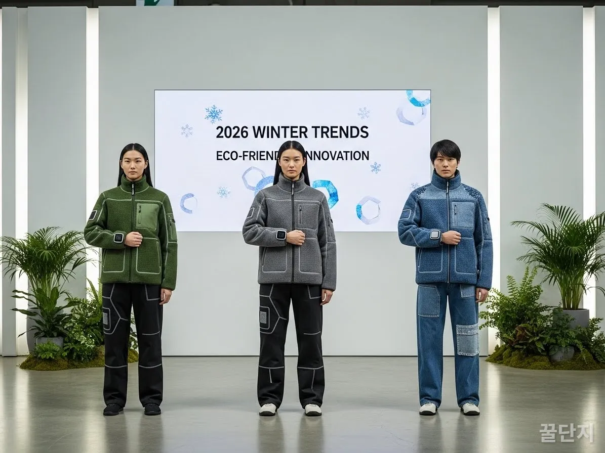 2026년 겨울 트렌드를 보여주는 친환경 스마트 방한복 전시