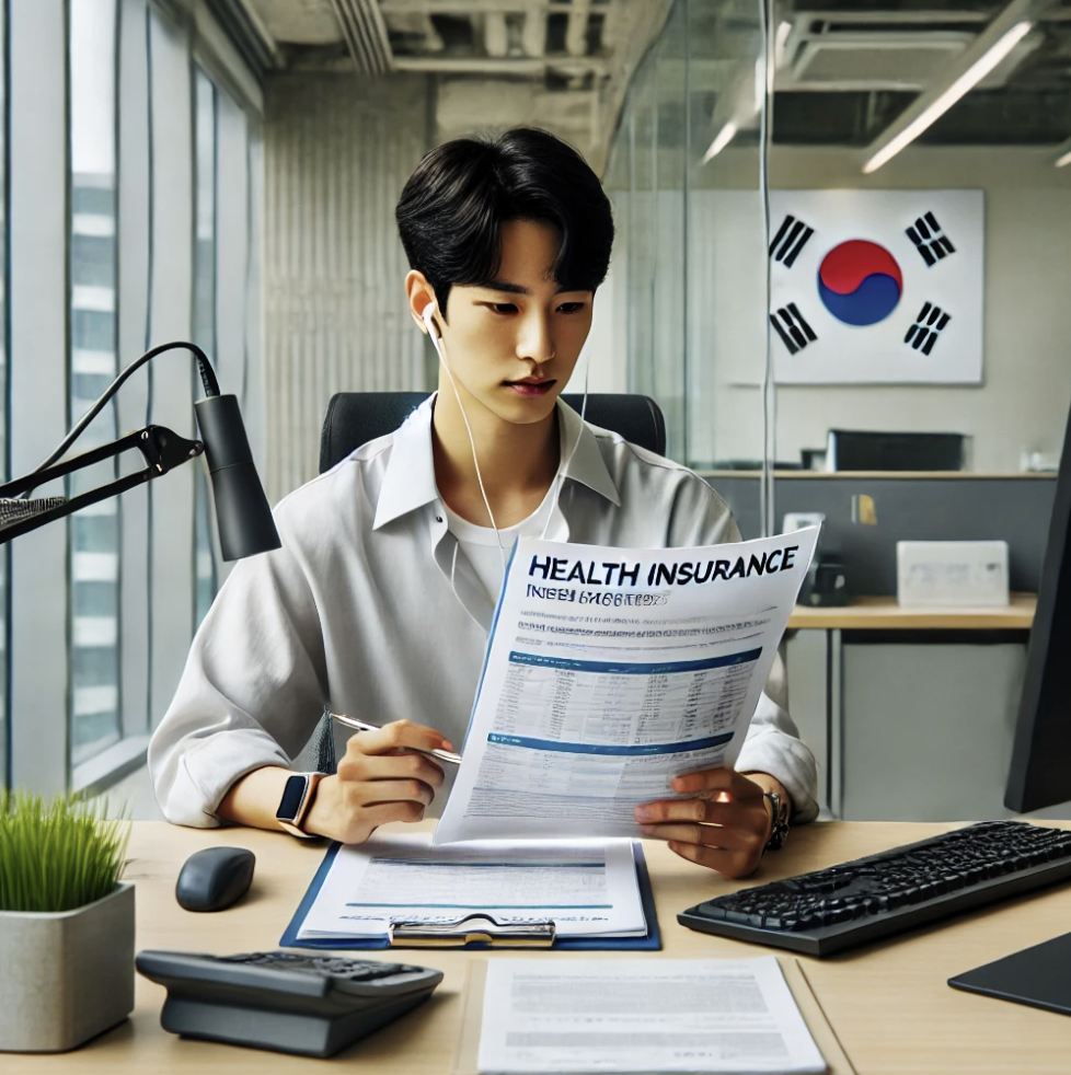 건강보험 관련 서류를 검토하는 직장인의 모습