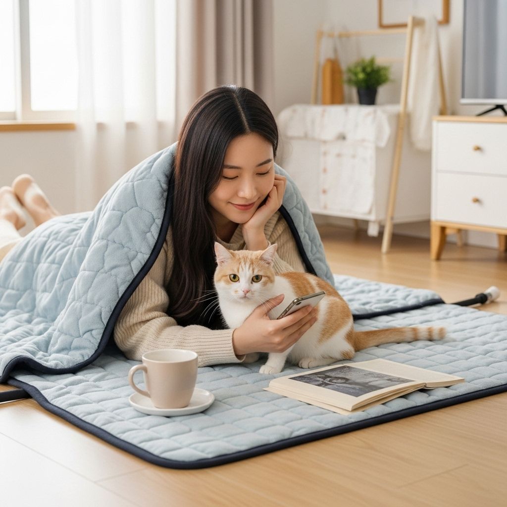 서울윈터페스타 제야의 종, 이불 속에서 고양이를 안고 있는 여성