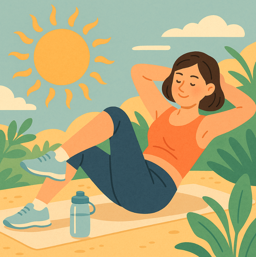 요가매트 위에서 운동중 휴식을 취하는 여성 일러스트