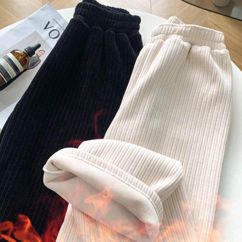 여성 코듀로이 츄리닝 바지 일자 기모 안감 겨울 트레이닝 와이드 골덴 팬츠 빅사이즈