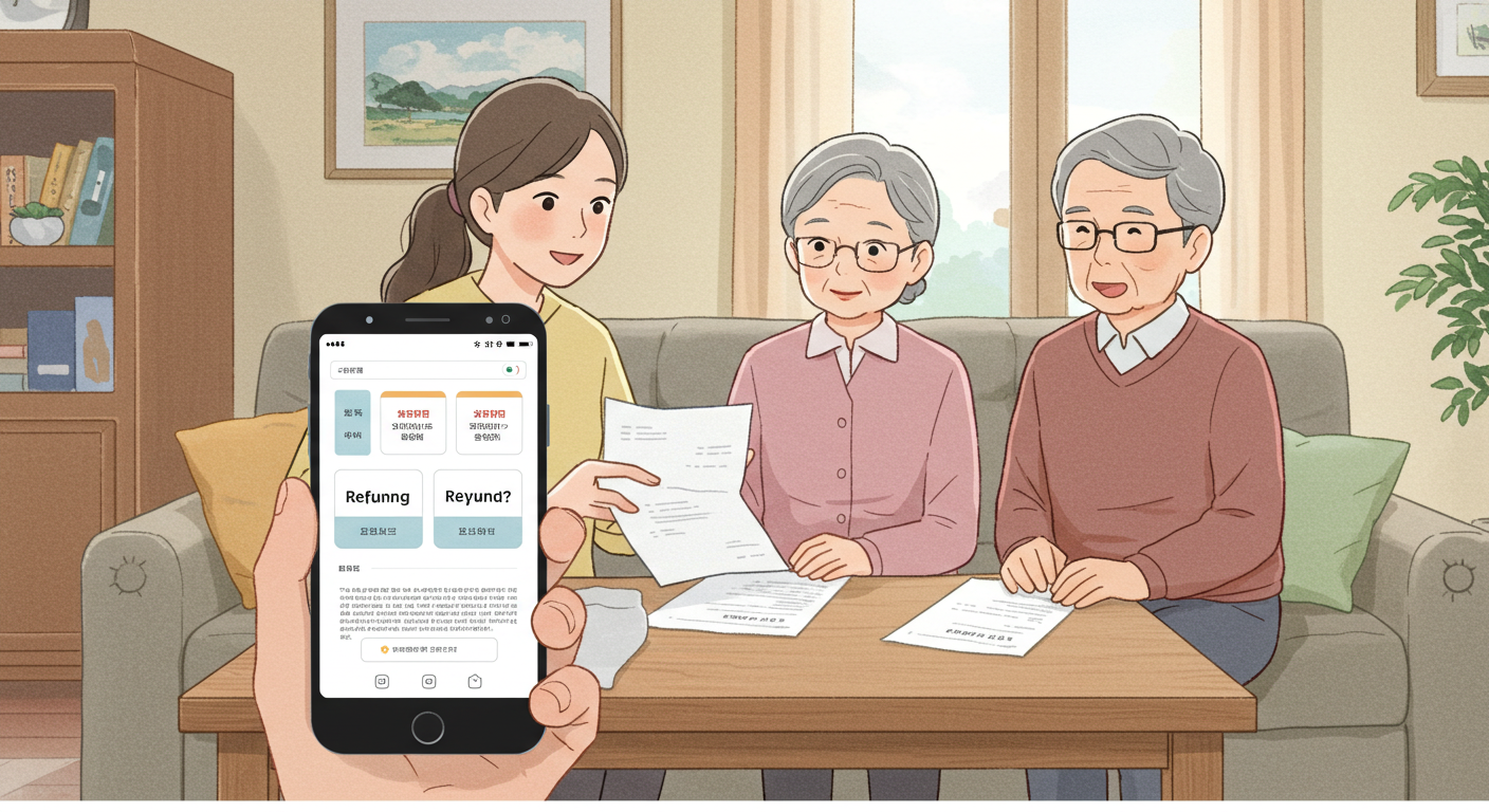 환급 관련 궁금증을 가족이 함께 확인하는 장면