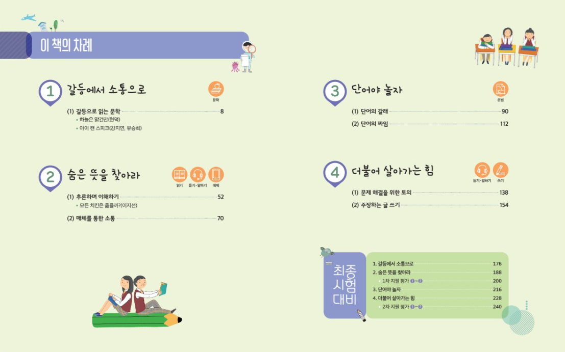중학교 국어 1-2 평가문제집 강양희 교과서편 목차