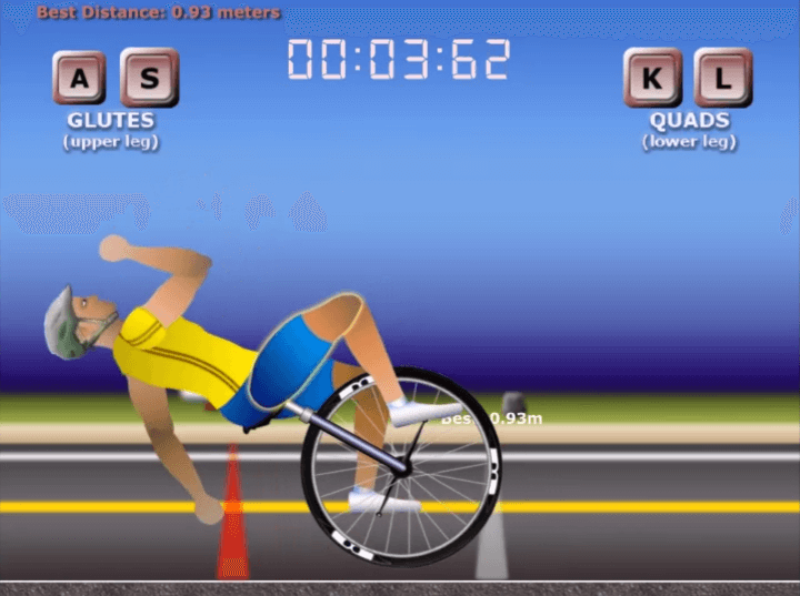 외발-자전거에서-중심을-잡지-못하고-뒤로-넘어지는-화면