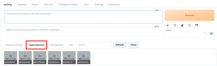 AUTOMATIC1111 하이퍼네트워크 선택