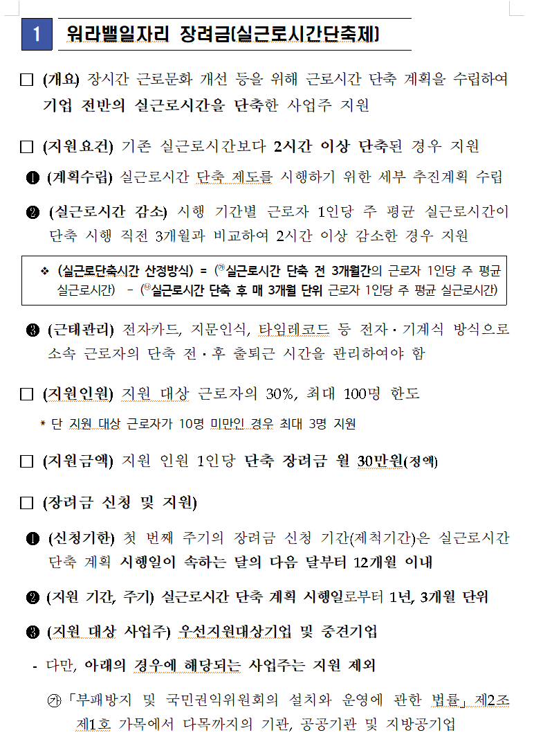 워라밸일자리 장려금(실근로시간단축제)