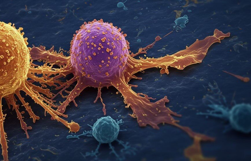 암세포, 푸른색, 보라색, 노란색