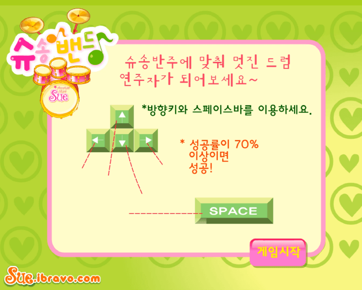 슈송-밴드-리듬-플래시게임-도움말-화면