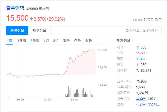 블루엠텍-당일-차트-이미지
