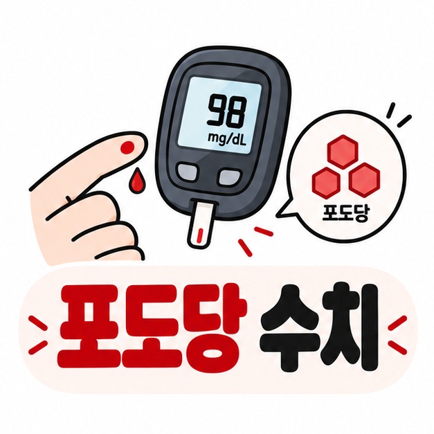 혈당측정기와 포도당 아이콘 옆에 포도당 수치 문구를 크게 보여주는 대표 카드