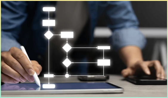 순서도나 코드 개발의 순서도로 배포를 하는 느낌의 사진