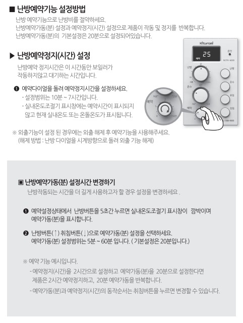 귀뚜라미보일러 사용설명서 - 트윈알파SS(S) 가스보일러(NCTR-6000) 난방예약 사용방법, 설정방법