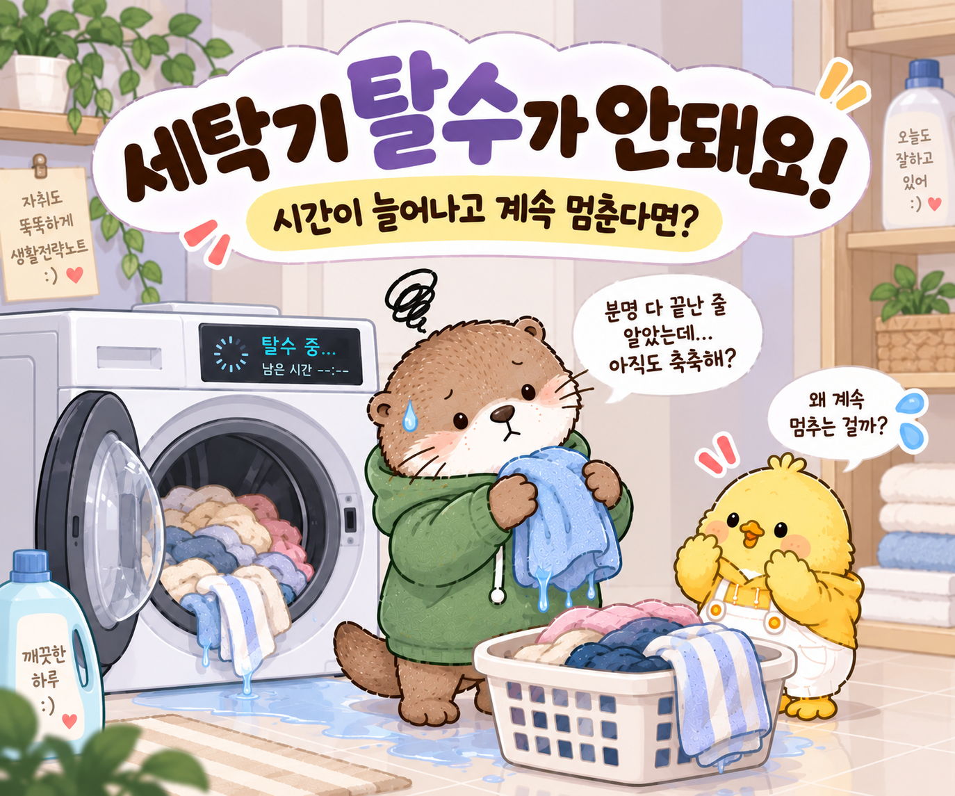 세탁기 탈수가 안 되고 시간이 늘어나거나 계속 멈추는 증상을 정리한 글