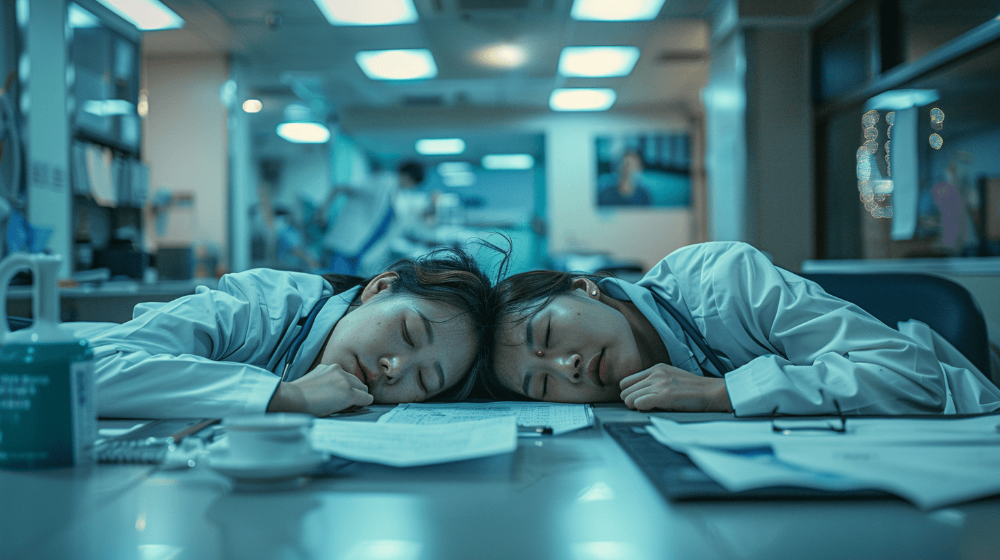 책상에-엎드려-잠든-두-의사