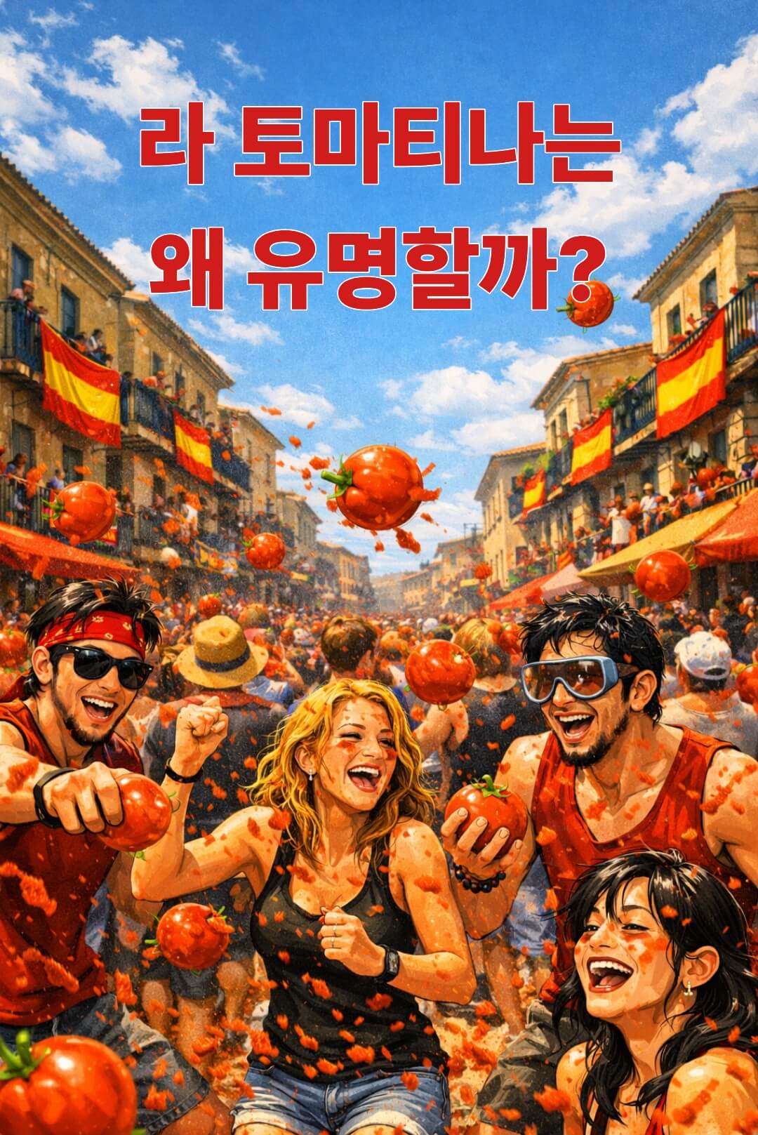 스페인 라 토마티나 축제 분위기를 유화풍으로 표현한 대표 이미지