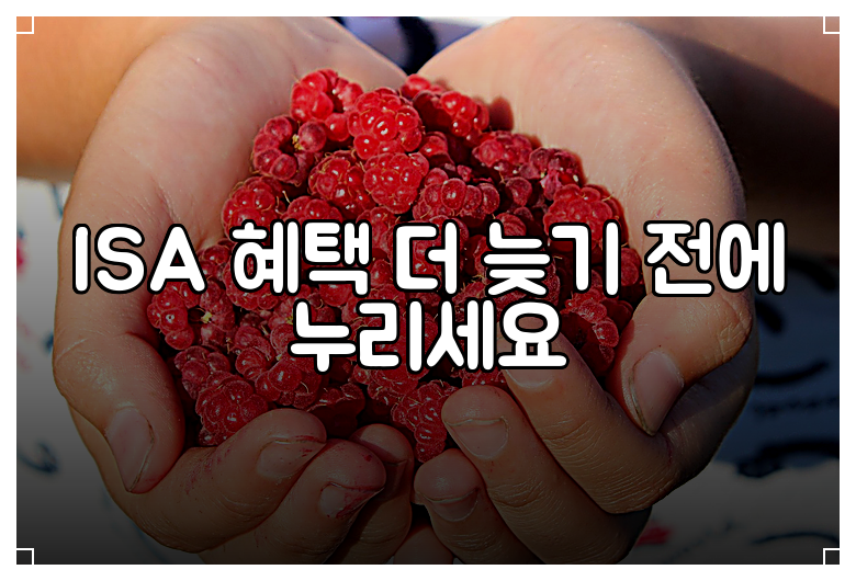 ISA 혜택 더 늦기 전에 누리세요