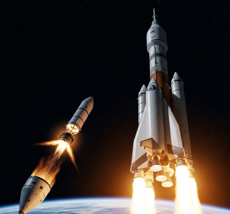 로켓이 우주로 날아오르는 모습