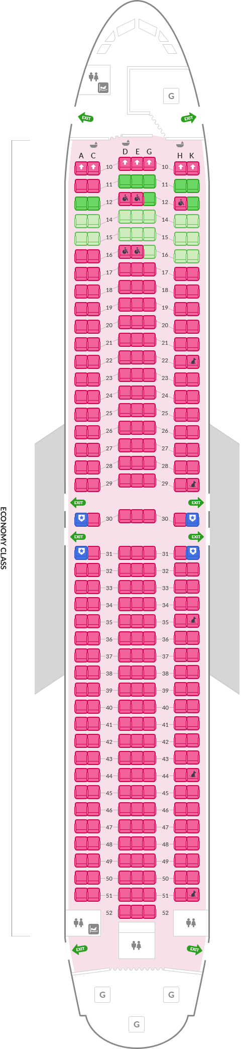아시아나항공 보잉 B767 기본정보, 좌석배치도, 좌석 간격