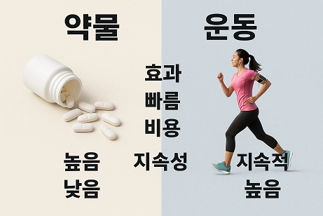 약물 vs 운동 (당뇨치료효과, 비용, 지속성)