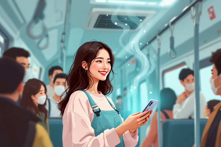 에어컨 조절로 만족해하는 여성