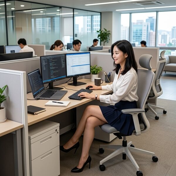 중소기업 그룹웨어가 도입된 사무실에서 근무를 하는 모습