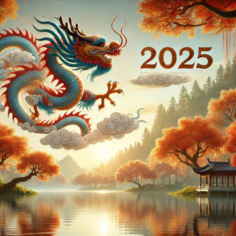 2025년 용띠운세(재물운, 애정운, 건강운)을 나타내는 용의 이미지입니다.