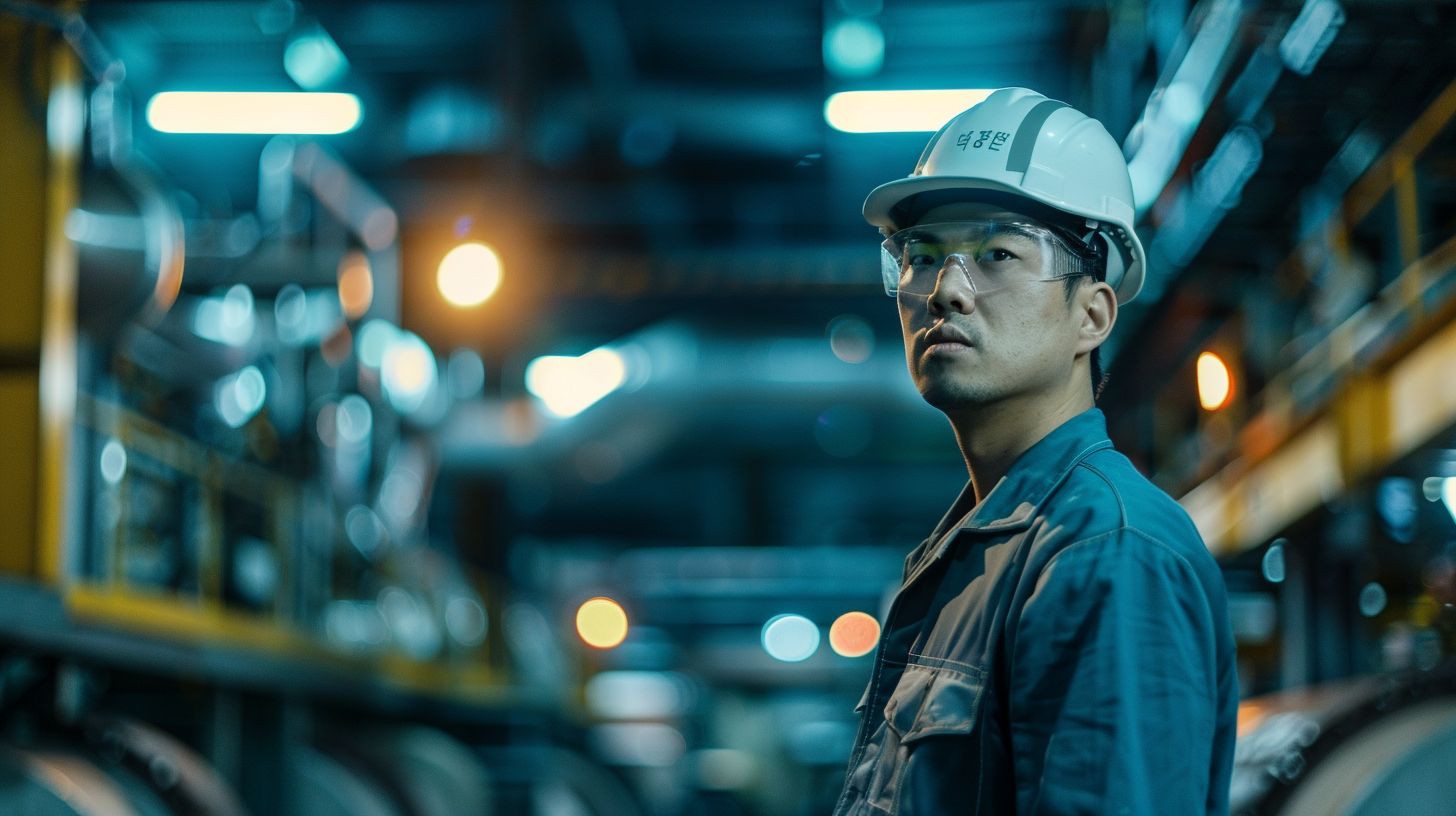 야간의 공장 노동자 사진