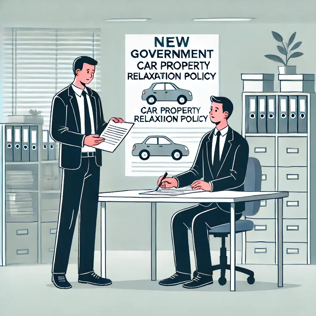 정부 직원이 자동차 재산 완화 정책을 설명하고 있는 일러스트