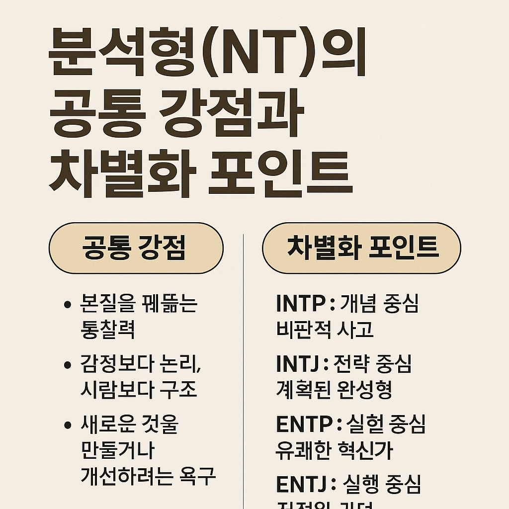 분석형(NT)의 공통 강점과 차별화 포인트