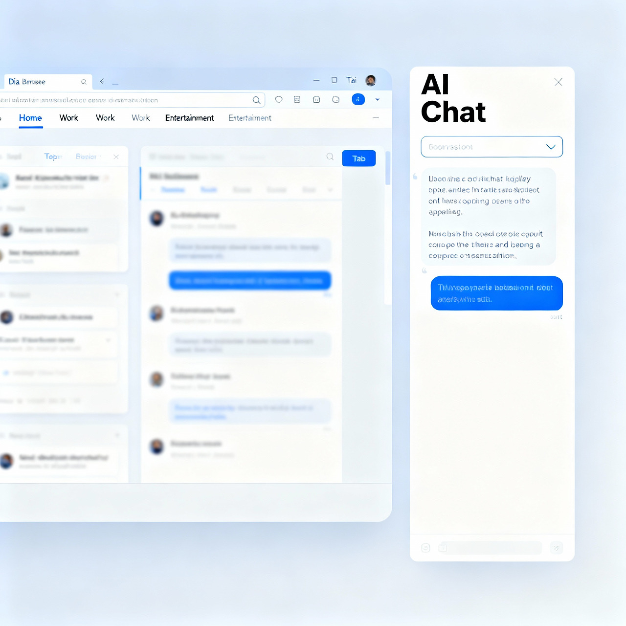 Dia AI 브라우저 주요 인터페이스, AI 채팅 사이드바와 탭 관리 화면