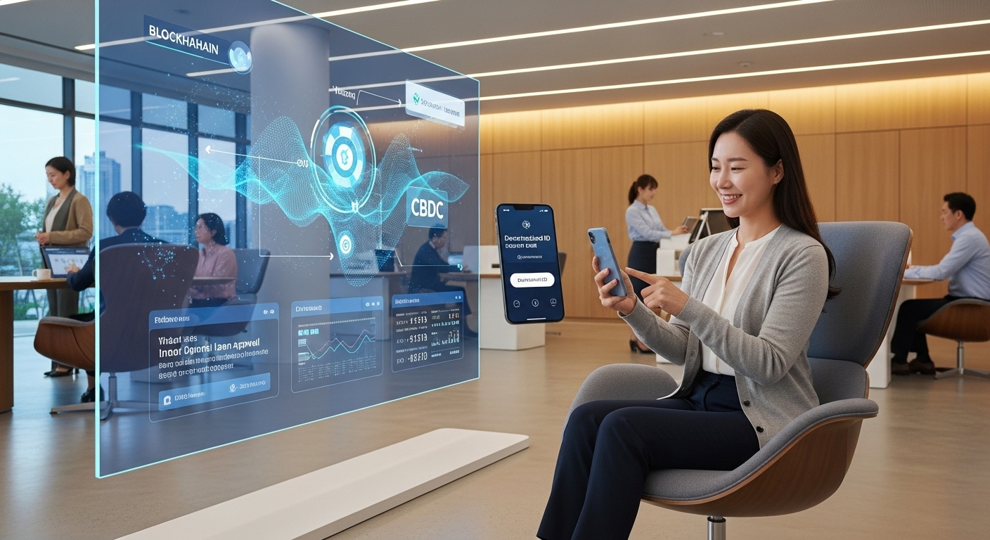 instantly approved for a loan using Decentralized ID (DID) verification via her mobile device