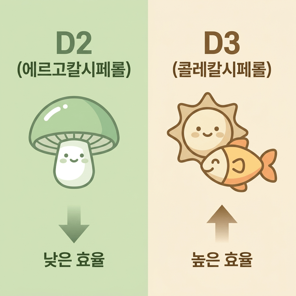 비타민D2 에르고칼시페롤과 D3 콜레칼시페롤 흡수 효율 비교