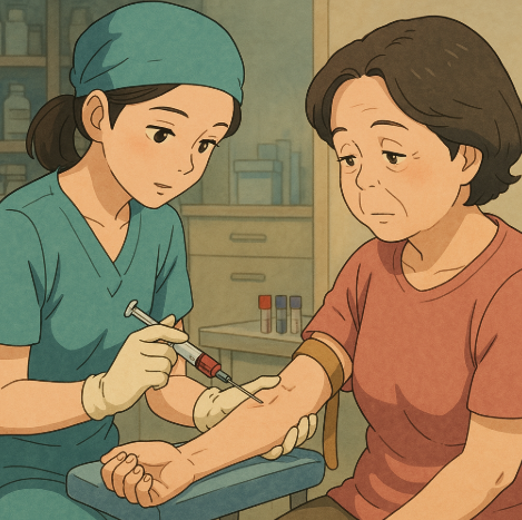 혈액을 채취 하는 의사와 환자