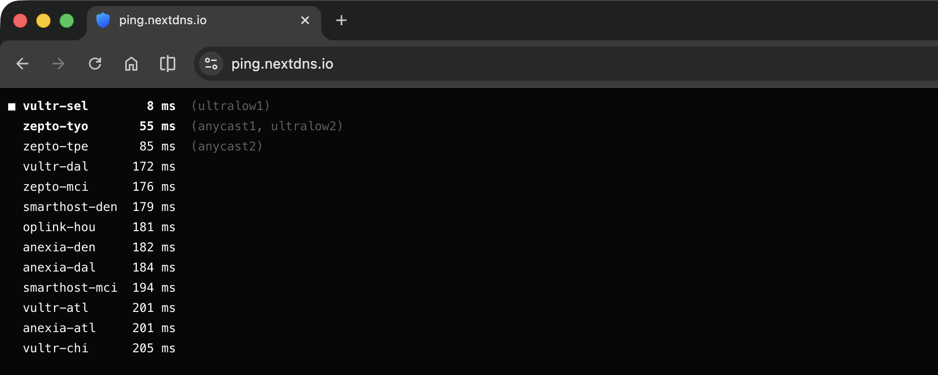NextDNS 설치 후 핑 테스트 결과